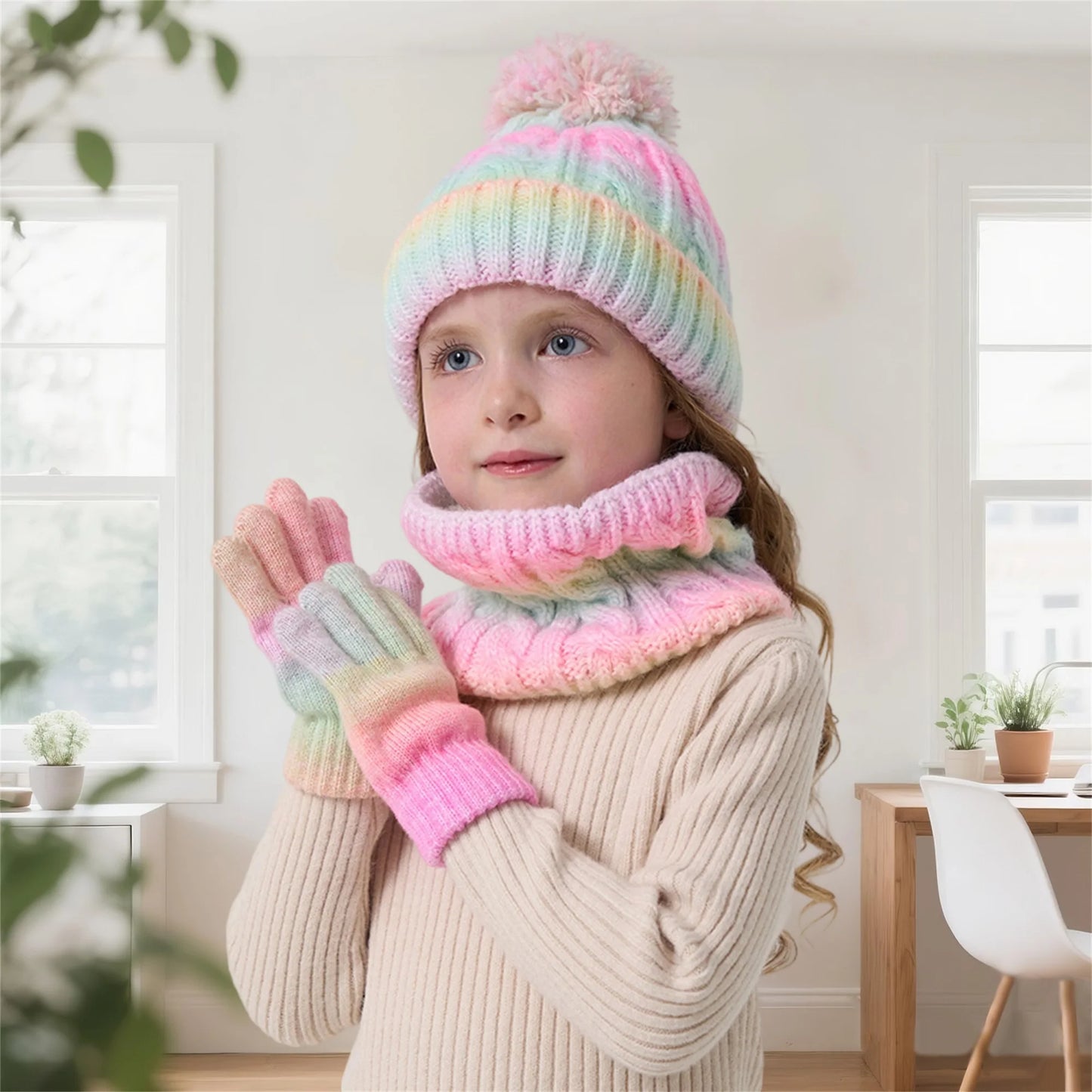 Toddler Winter Hat Scarf Gloves Set Soft Knit