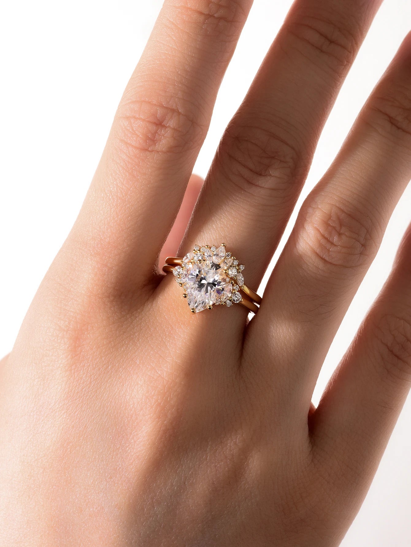S925 Sterling Silver Moissanite Ring Set 2Ct 18K Gold Plated