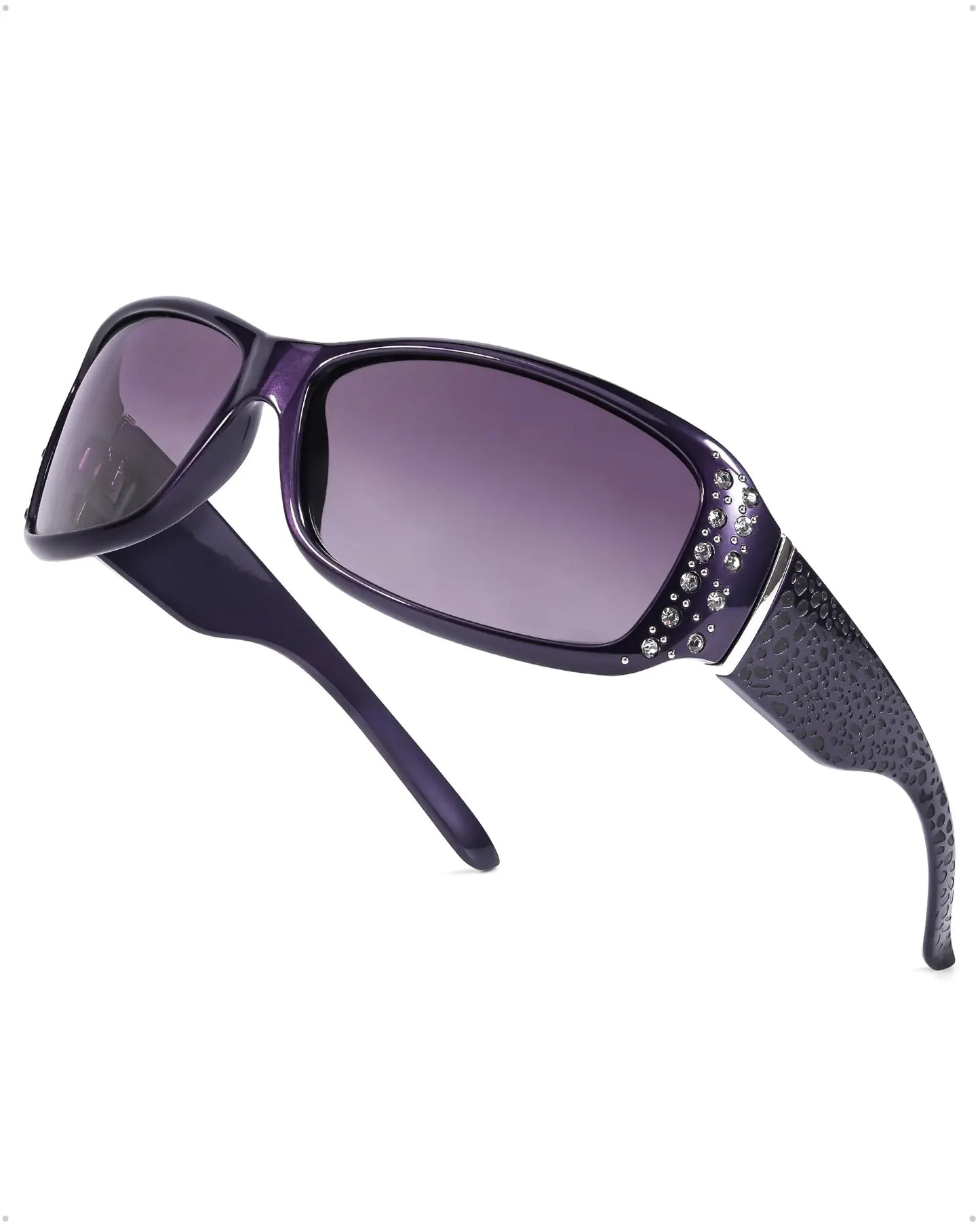 Polarized Rhinestone Wraparound Sunglasses UV400 Protection