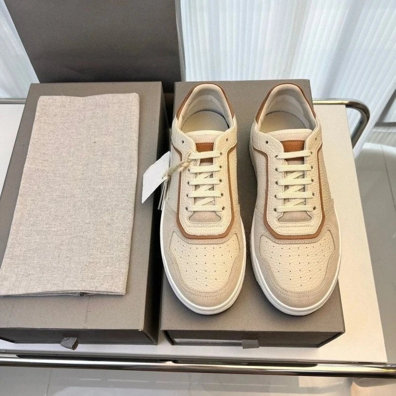 Men's Breathable Mesh And Cowhide Leather Sneakers Lace Up Trainers