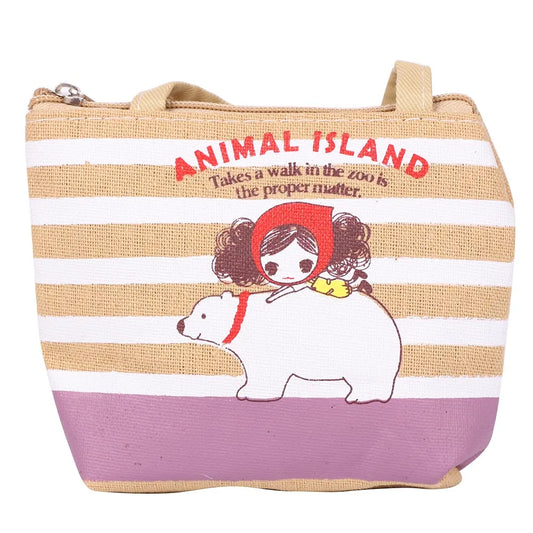 Canvas Ladies Clutch Purse Cartoon Pattern Cute Women Mini Zipper