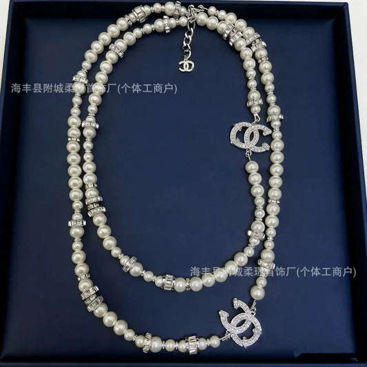 Premium Pearl Double C Diamond Necklace With Versatile Style