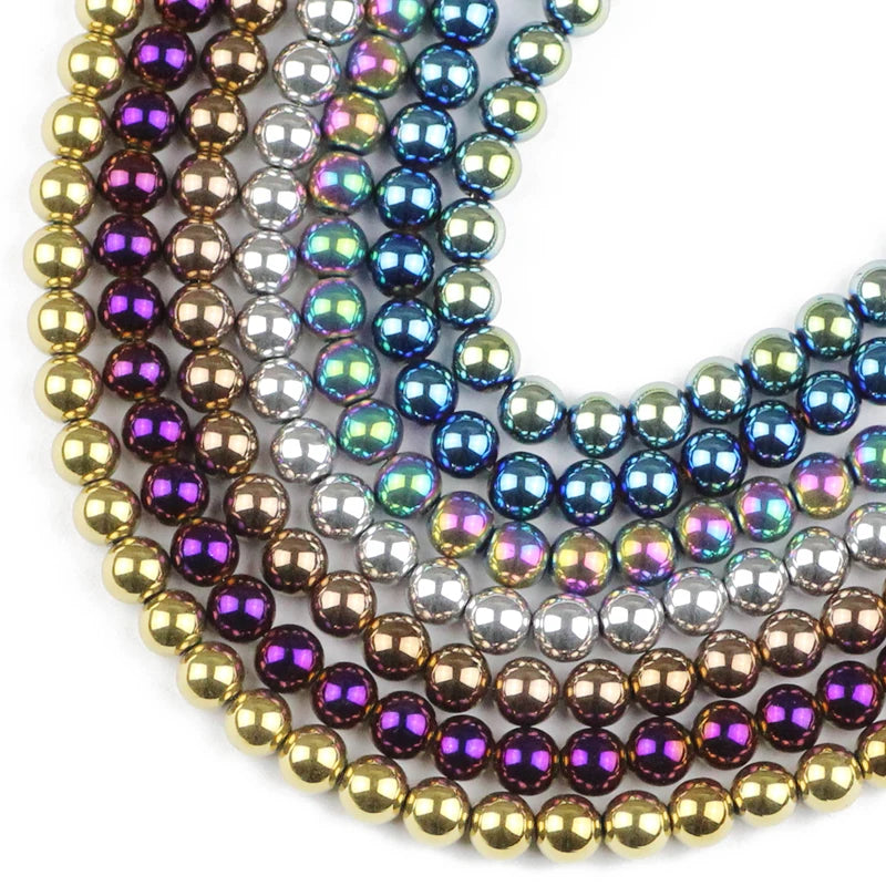 HGKLBB Round Hematite Beads Plated Natural for Jewelry Making DIY