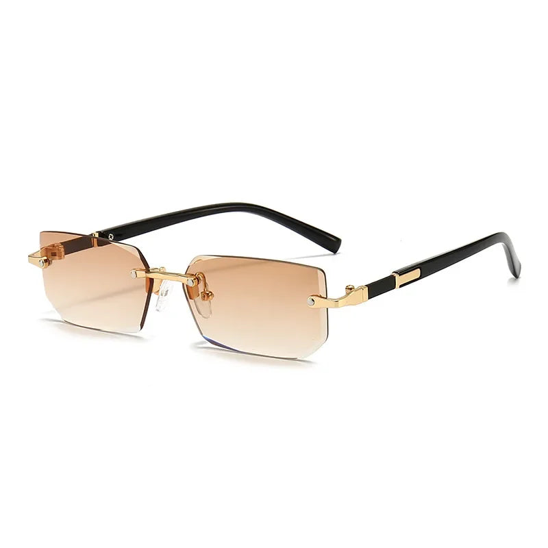 Sunglasses Frameless Diamond Shaped Leopard UV400 Small Frame
