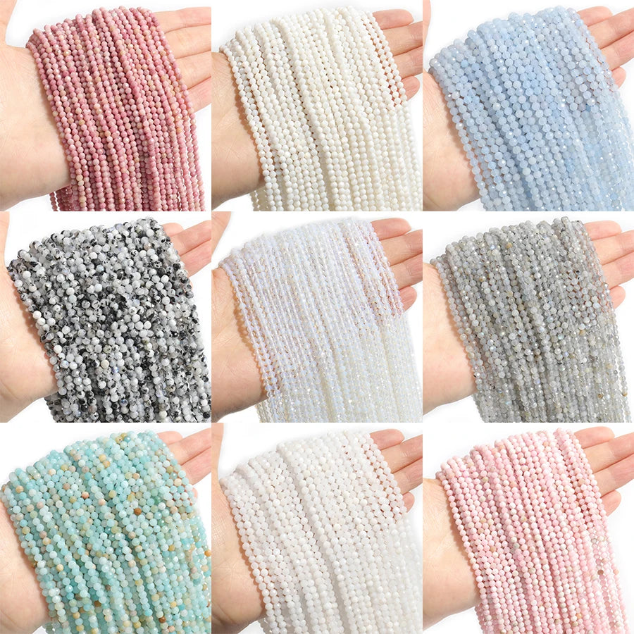 Faceted Natural Stone Beads Amazonite Aquamarine Opal Labradorite for Jewelry