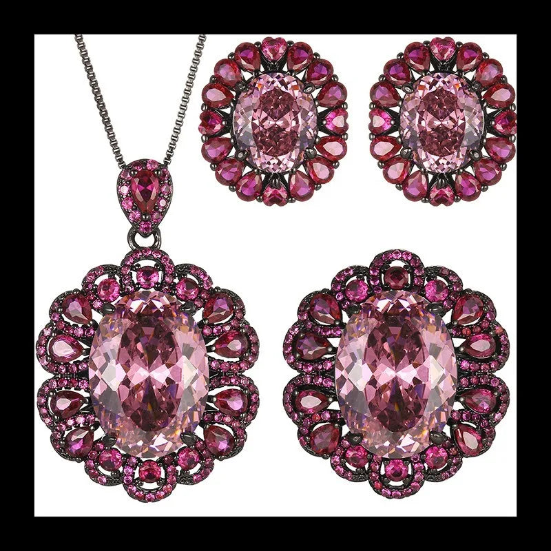 Earring Necklace Rose Jewelry Set in Metal Finish
