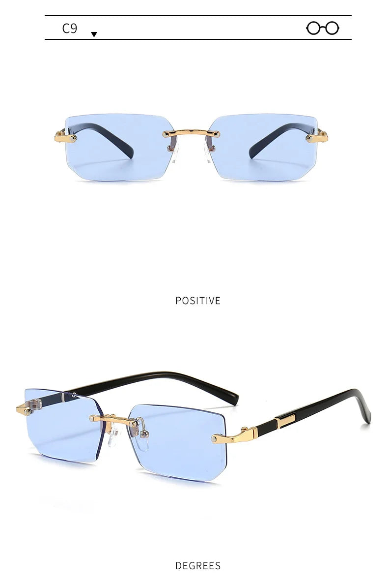 Sunglasses Frameless Diamond Shaped Leopard UV400 Small Frame