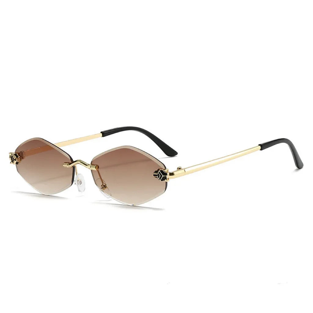 Sunglasses Frameless Diamond Shaped Leopard UV400 Small Frame