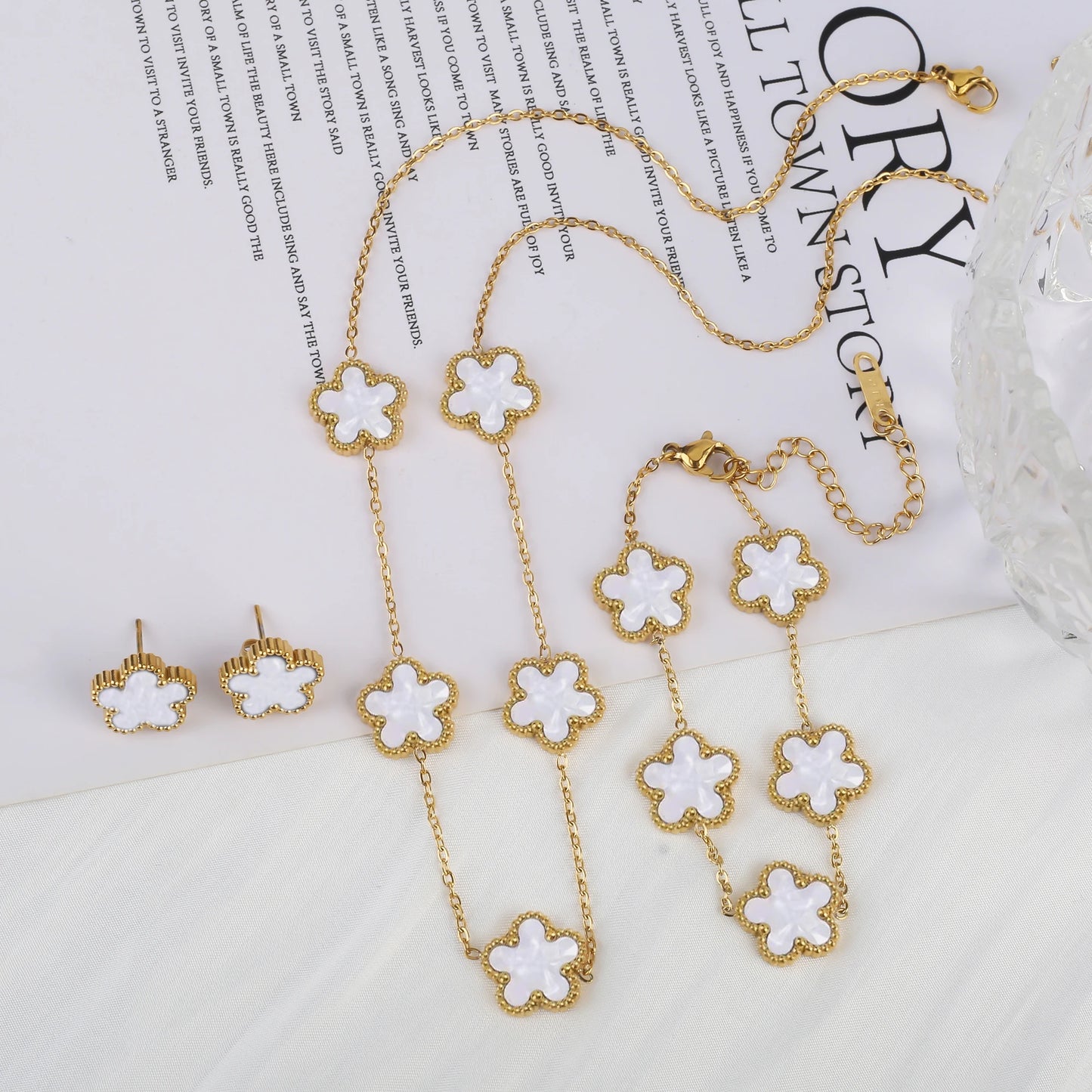 Jewelry Set Necklace Bracelet Earrings 18K Gold