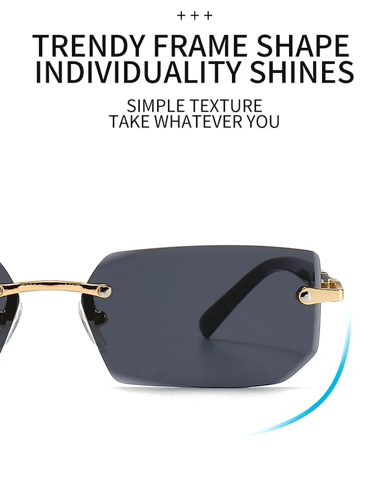 Sunglasses Frameless Diamond Shaped Leopard UV400 Small Frame