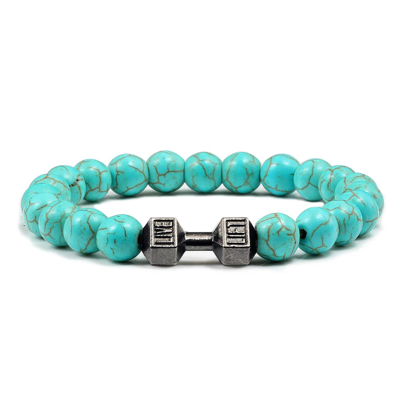 Bracelet Natural Volcanic Stone Matte Black Lave White Beads