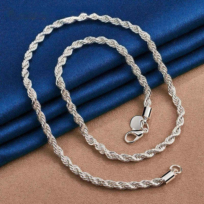 Sterling Silver Rope Chain Necklace And Bracelet Set Unisex