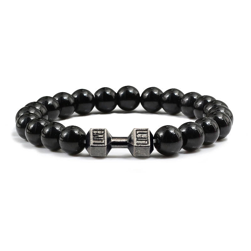 Bracelet Natural Volcanic Stone Matte Black Lave White Beads
