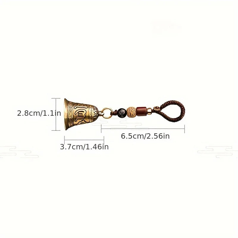 Vintage Brass Tibetan Six Word Mantra Bell Keychain
