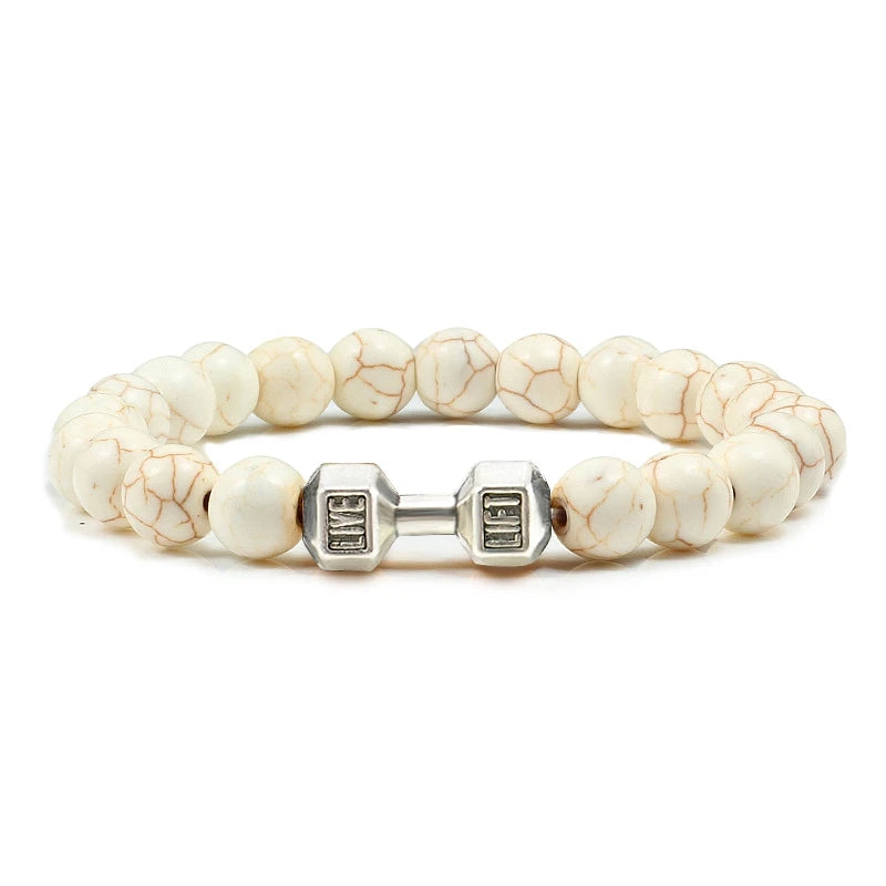 Bracelet Natural Volcanic Stone Matte Black Lave White Beads