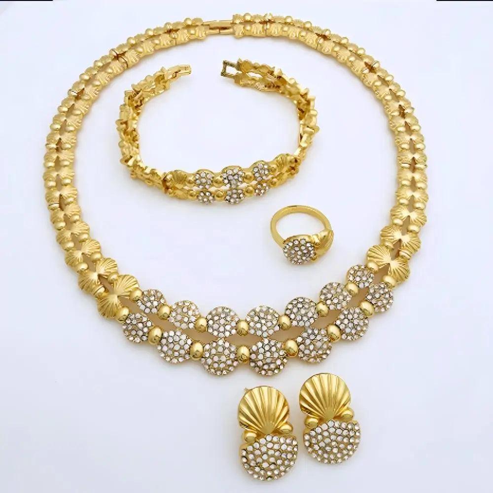 GZJPEI Fashion Jewelry Set Zircon Necklace Bracelet Ring Earrings