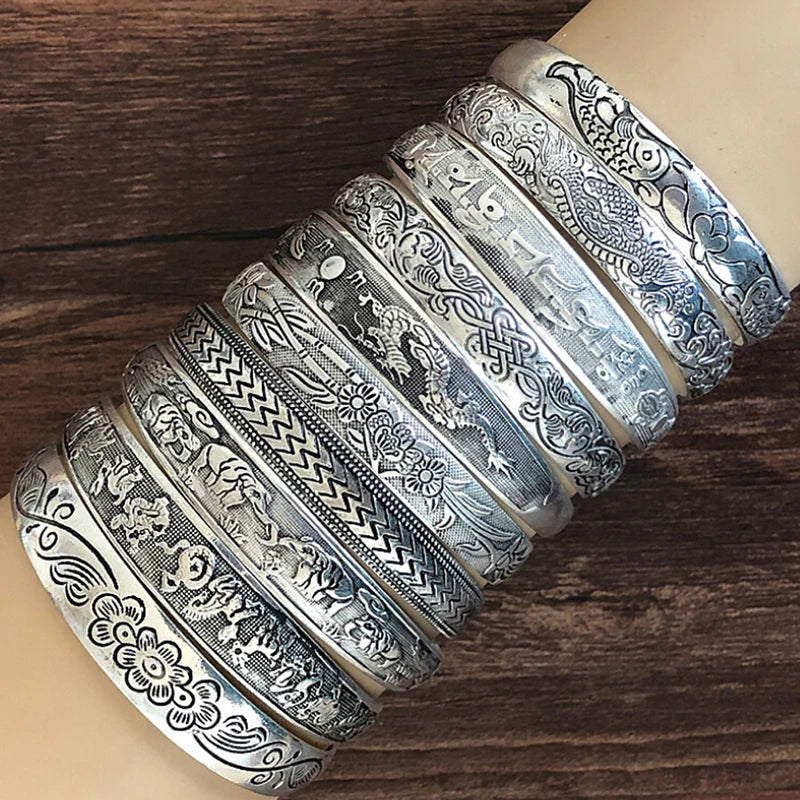 Tibetan Silver Bracelet Vintage Elephant Flower