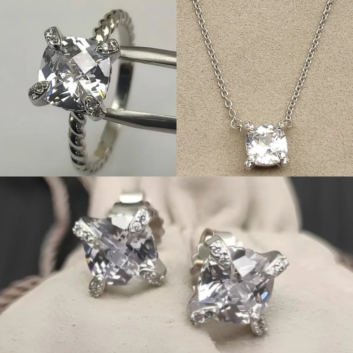 Earrings, Necklace, Ring 8mm Stone Set