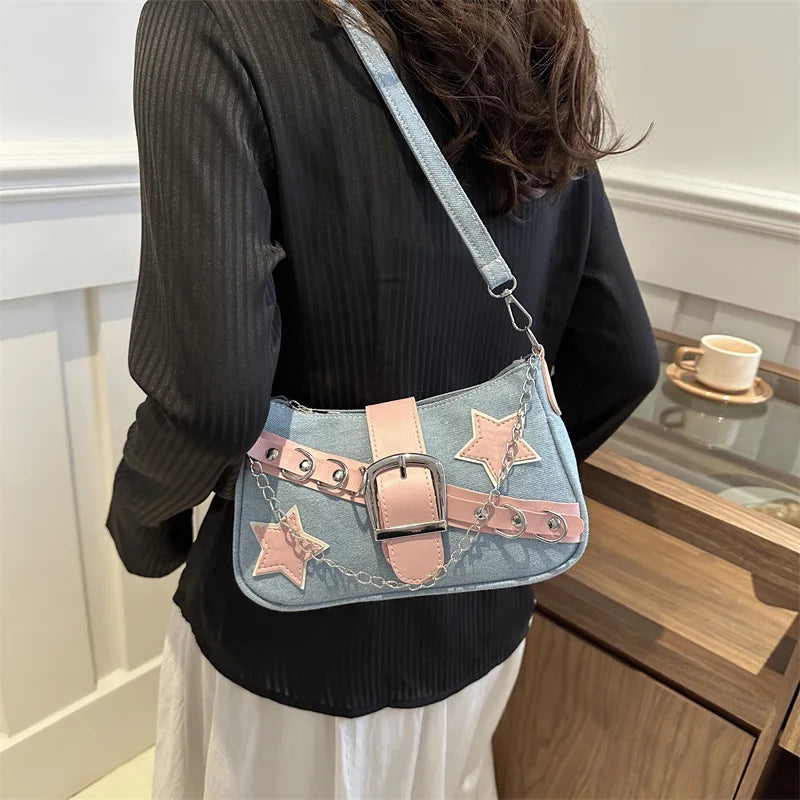 Bag With Rivet Star Accent Denim