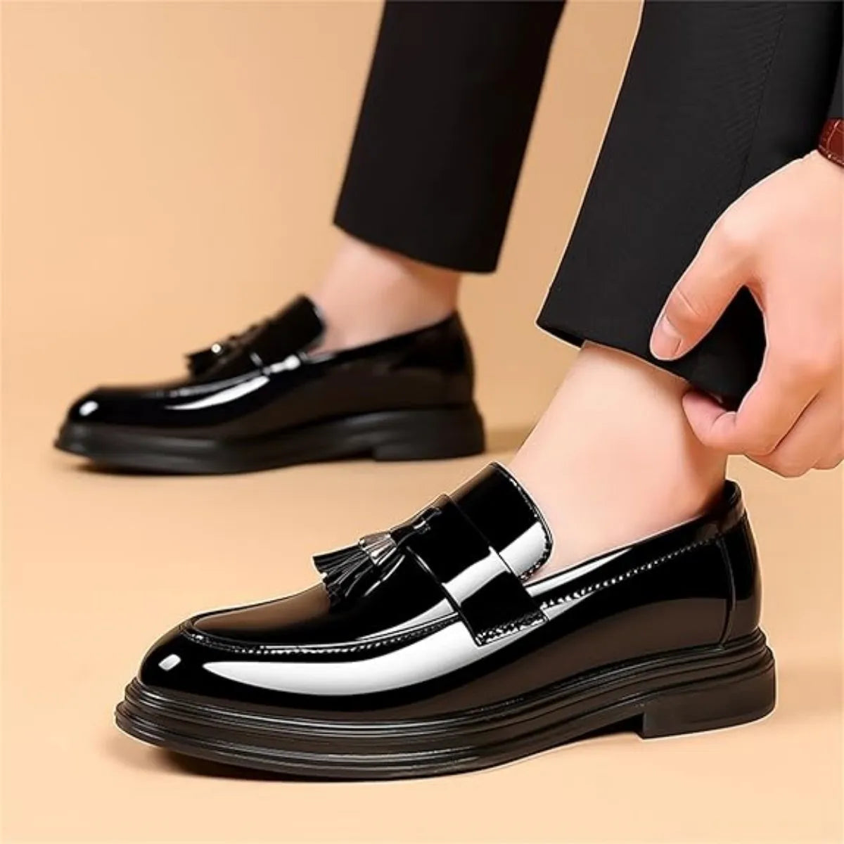 Men's Tassels High Gloss Patent Penny Loafers