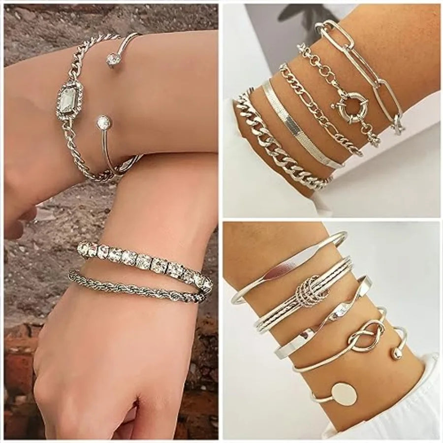 36 Piece Plated Jewelry Set With Necklaces Bracelets Knuckle Rings