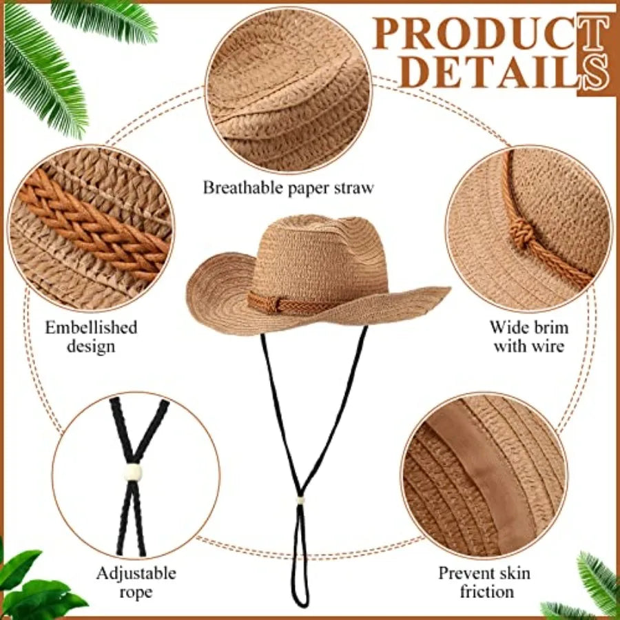Straw Cowboy Hats for Women and Men Wide Brim