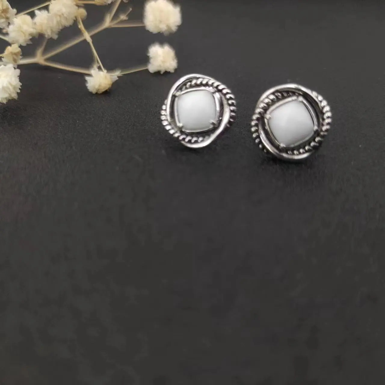 Sterling Silver Zircon Stud Earrings 925