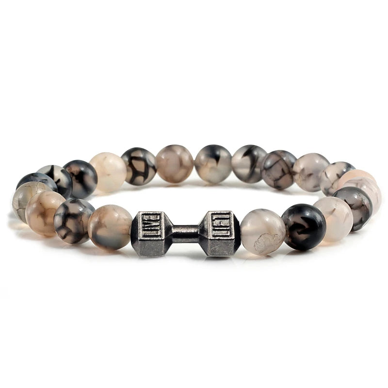 Bracelet Natural Volcanic Stone Matte Black Lave White Beads