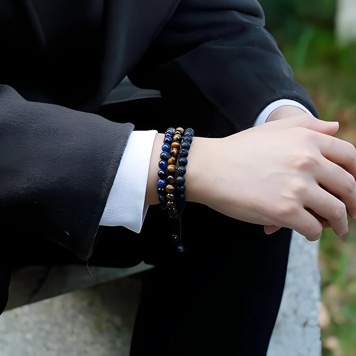 Bracelet Natural Tiger Eye Lava Rock Handmade