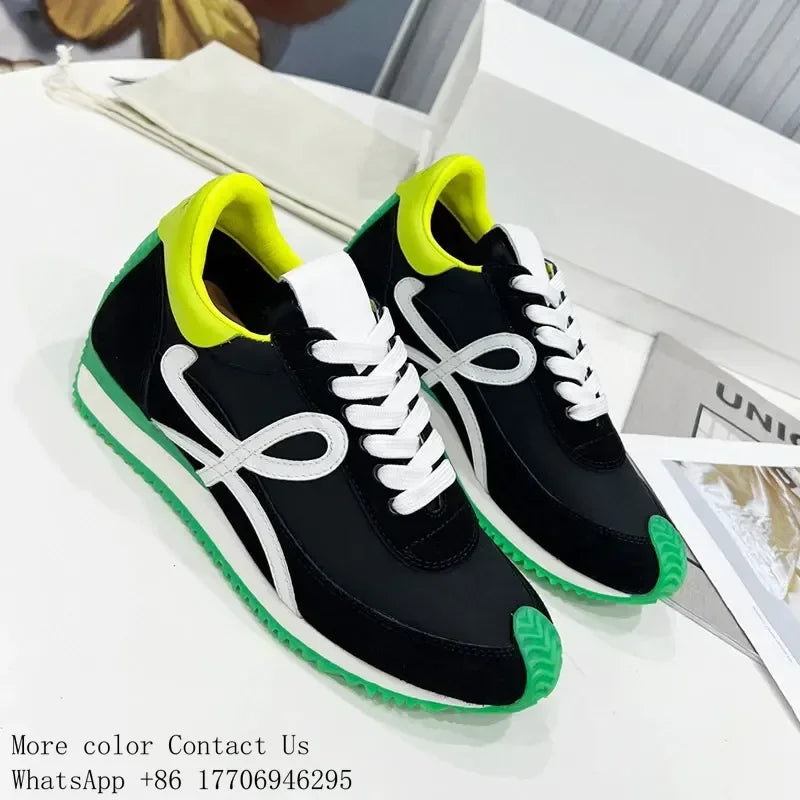 Men Flow Runner Sneakers With Nylon Lace Up Rubber Sole