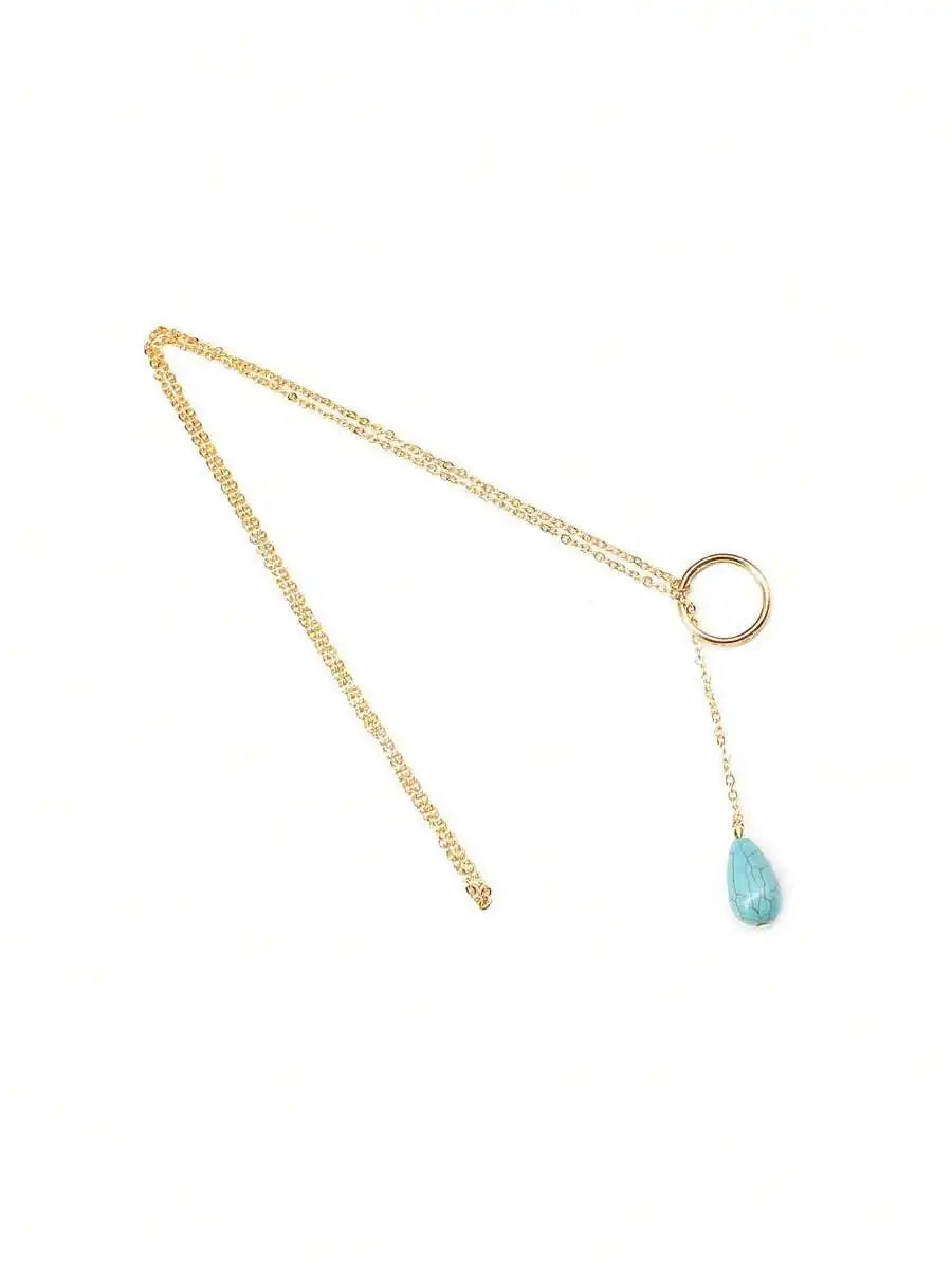 Turquoise Teardrop Pendant Necklace  Minimalist Alloy Chain