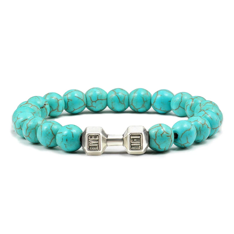 Bracelet Natural Volcanic Stone Matte Black Lave White Beads