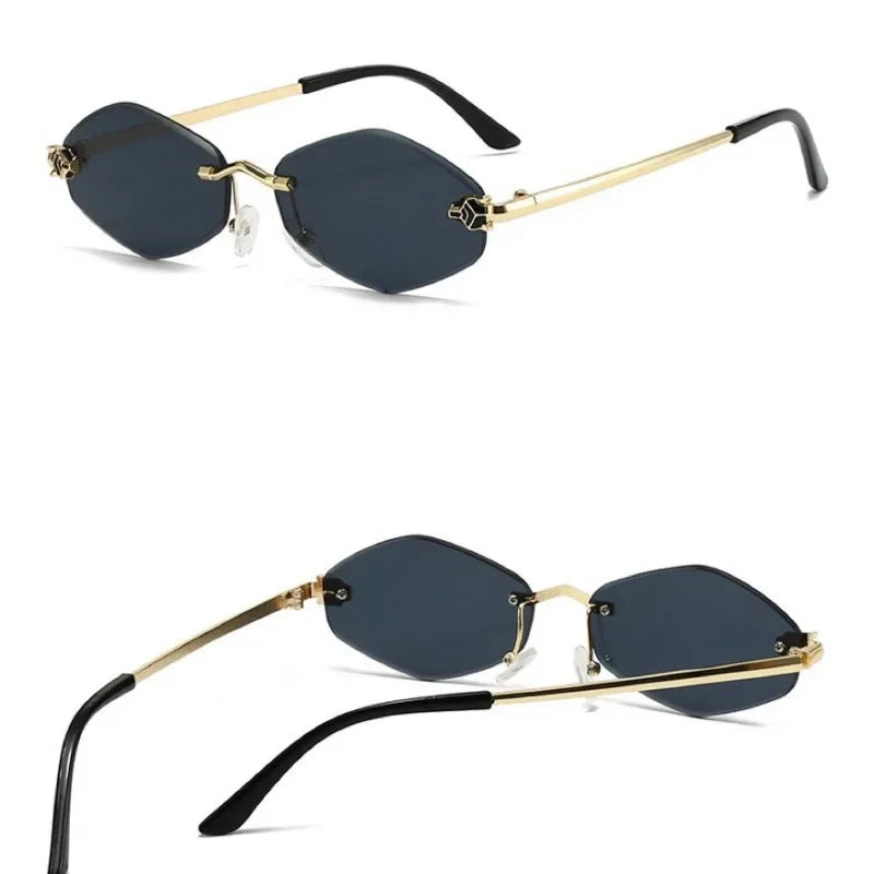 Sunglasses Frameless Diamond Shaped Leopard UV400 Small Frame
