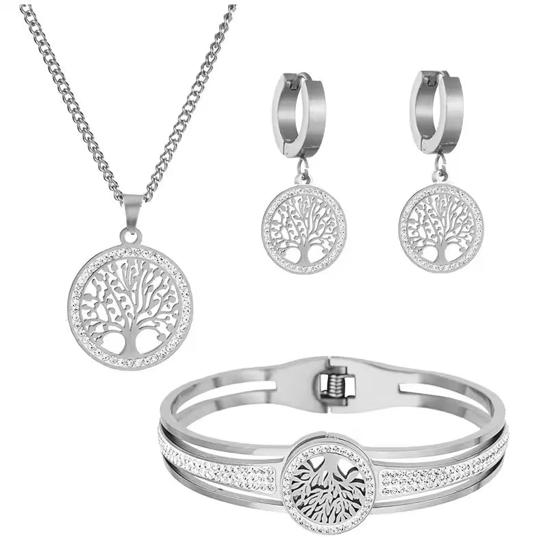 Earrings Necklace Bracelet Tree of Life Set