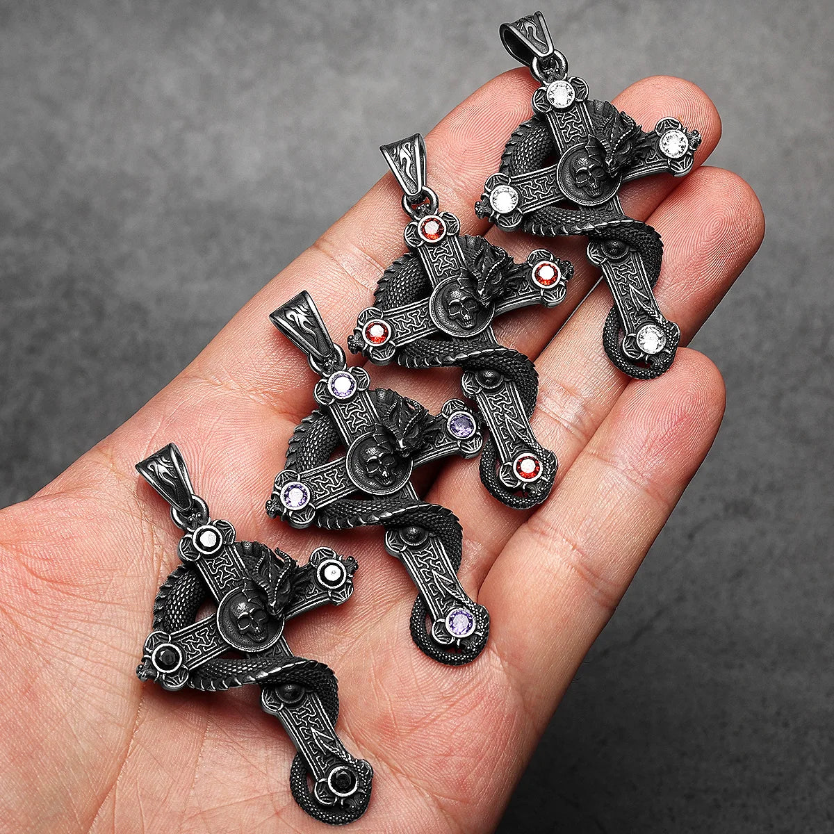 Necklace Dragon Cross Gemstone Pendant