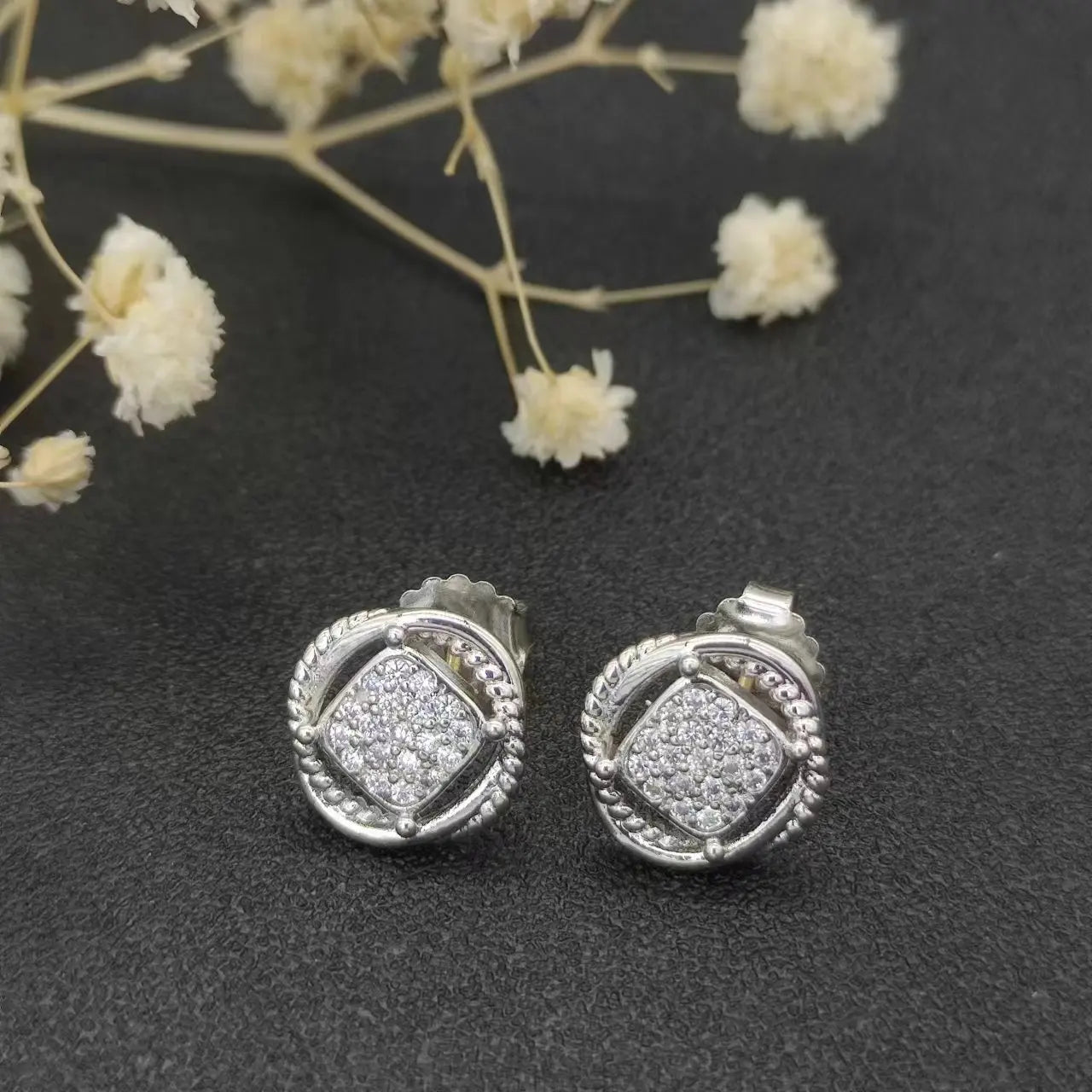 Sterling Silver Zircon Stud Earrings 925