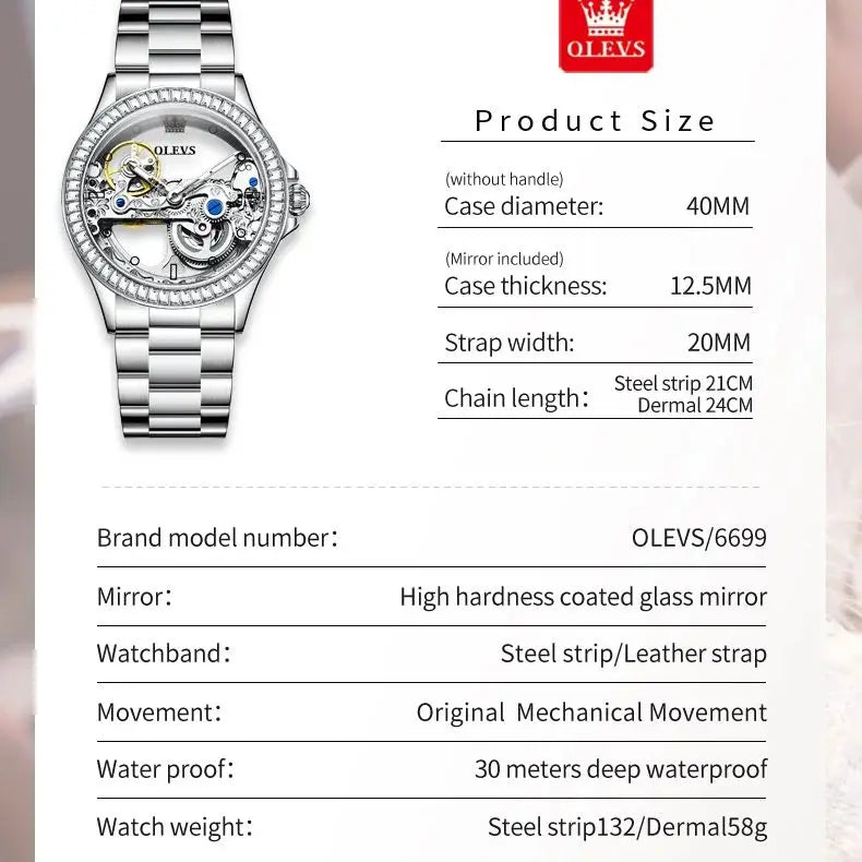 OLEVS Automatic Mechanical Women's Watch Big Dial Design Bracelet