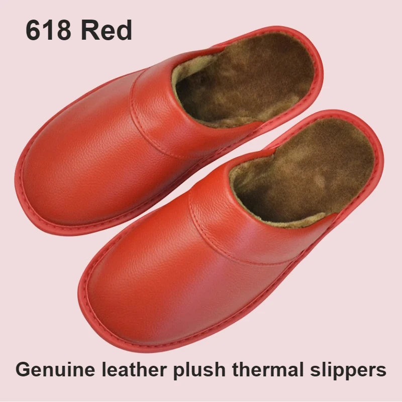 Leather Slippers With Plush Lining Non Slip