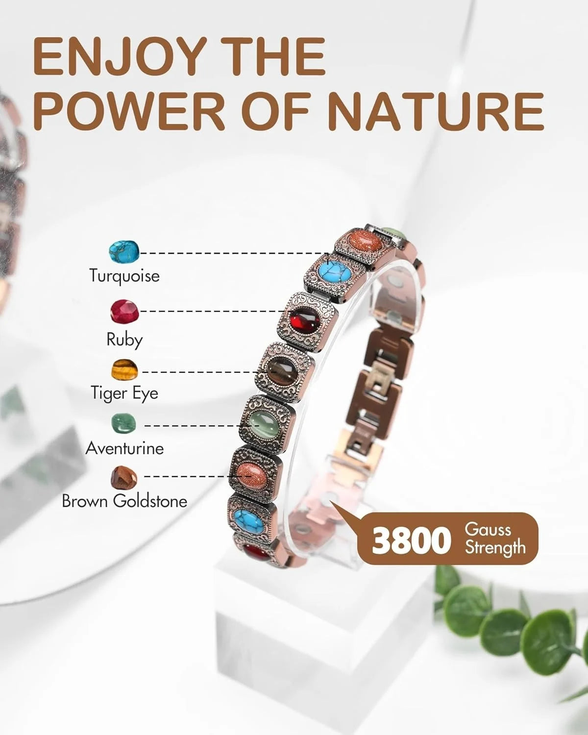 Copper Magnetic Bracelet With 3800 Gauss Turquoise Stones