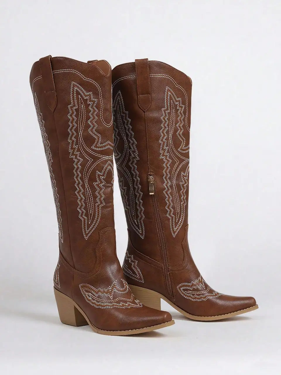 Boots For Women Point Toe Chunky Heels Knee High