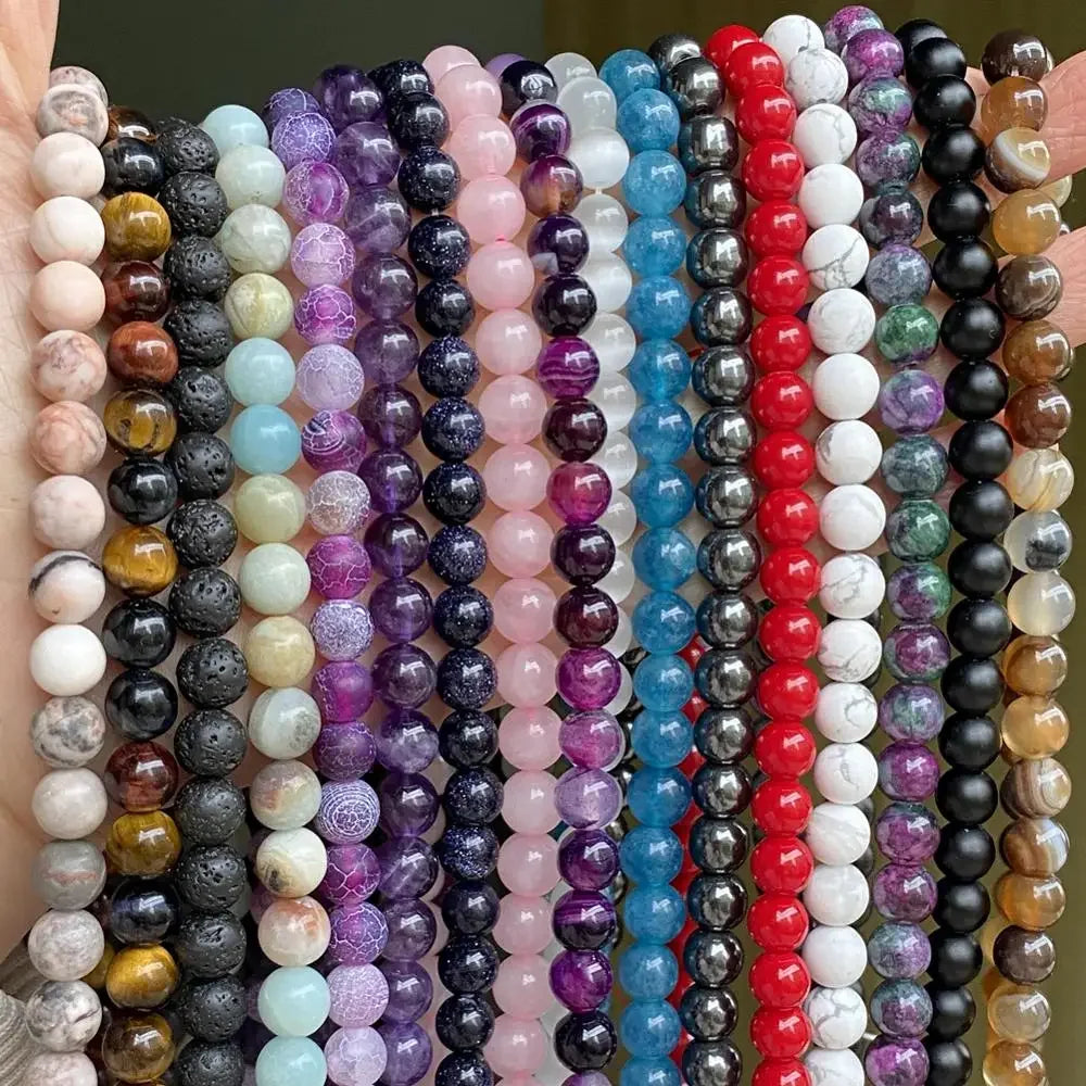 IYKWIM Natural Round Bead Mix Tiger Eye Amazonite Lava Turquoise