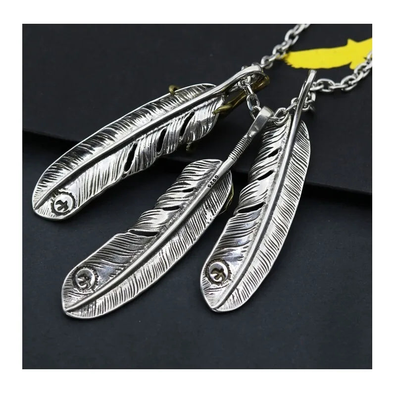 Turquoise Necklace Chicken Feet Feather Pendant With Thai Silver
