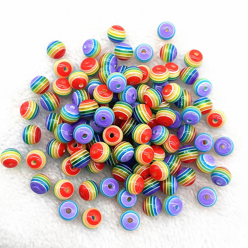 Transparent Round Resin Beads Stripe Spacer Beads For Jewelry Making