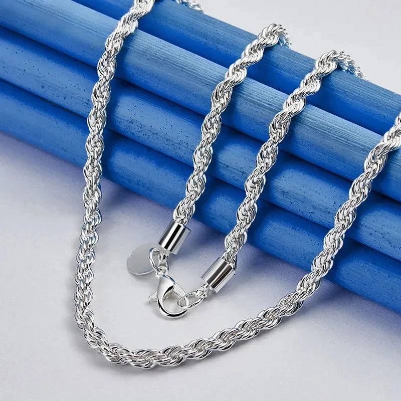 Sterling Silver Rope Chain Necklace And Bracelet Set Unisex