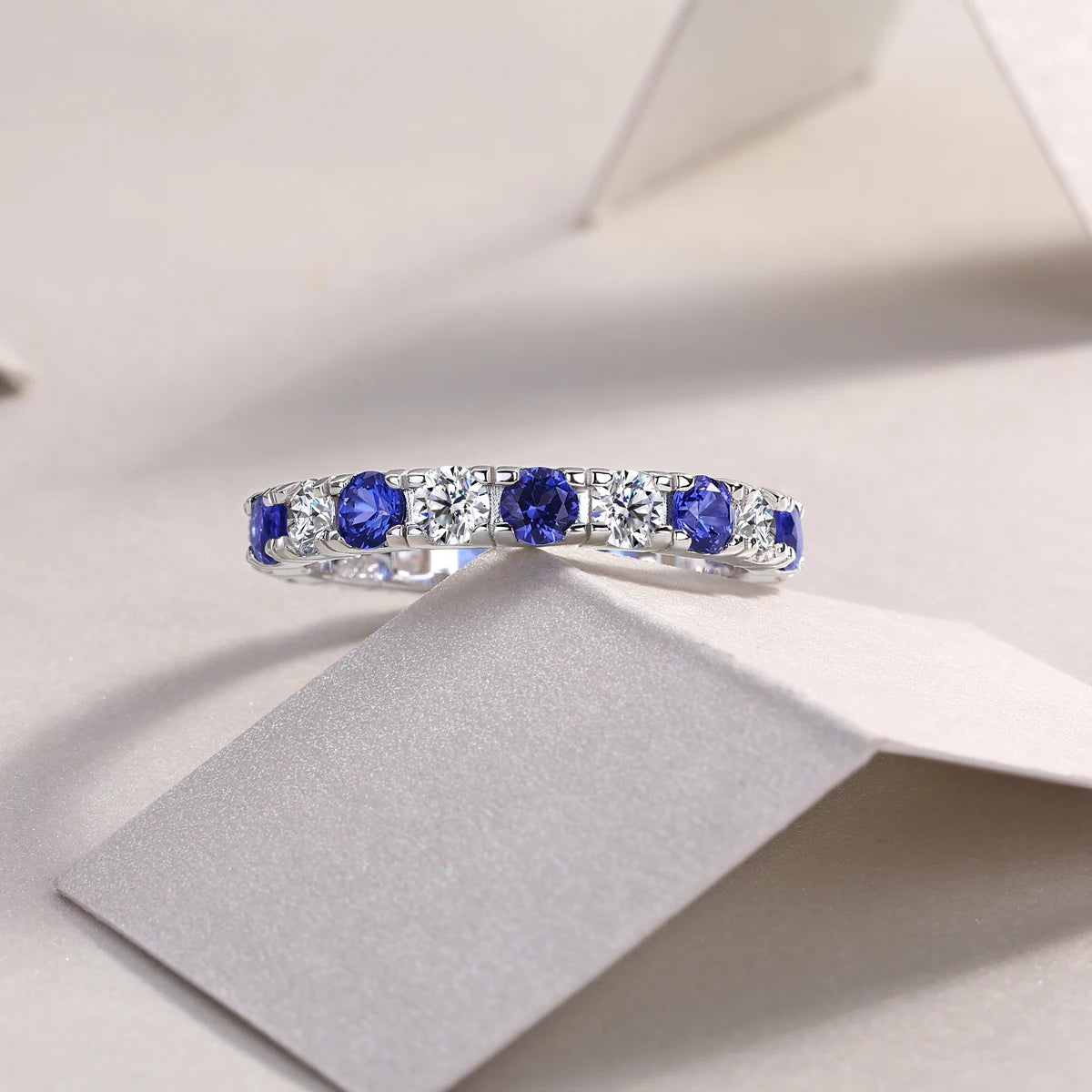 S925 Silver Ring Moissanite Sapphires 18K Gold Plated