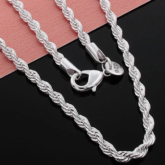 Rope Chain Necklace Stainless Silver 925