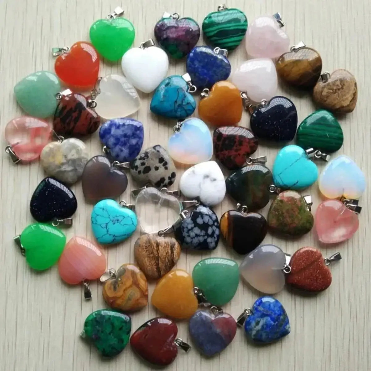Heart Shaped Stone Pendant Charms Beads 10pcs Random Colors