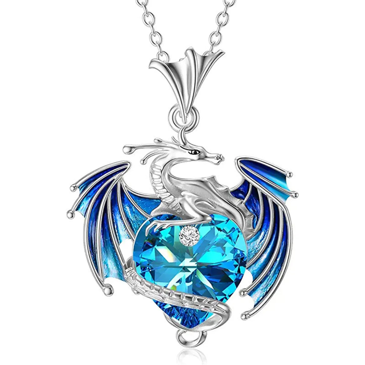 Necklace Silver Dragon Heart Rhinestone