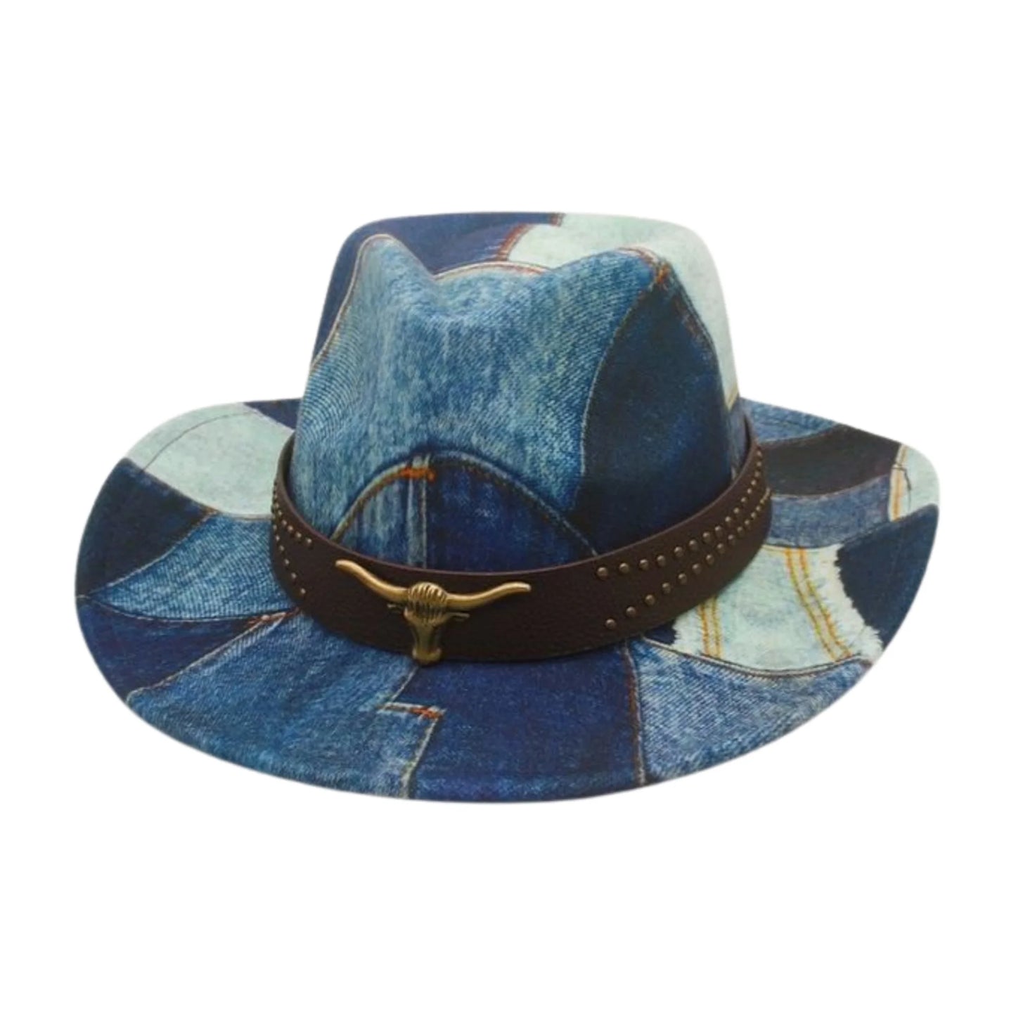 Denim Cowboy Hat With Bull Head Belt