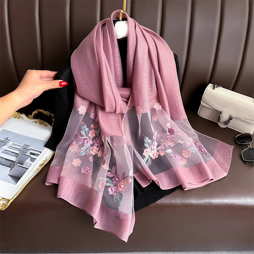 Scarf Embroidered Floral Print Wrap